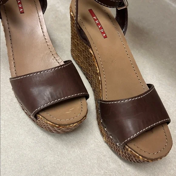 Prada Leather Espadrilles Wedges - Picture 2 of 11